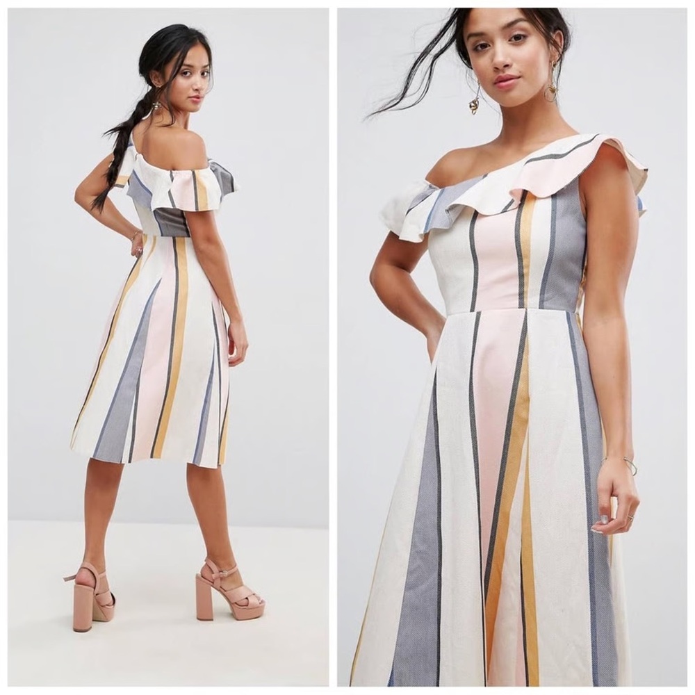 ASOS Striped Off-Shoulder Dress